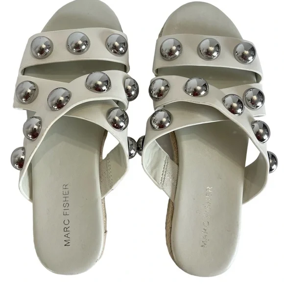 Marc Fisher White Vegan Leather Studded Sandals Size 6 - Picture 7 of 7
